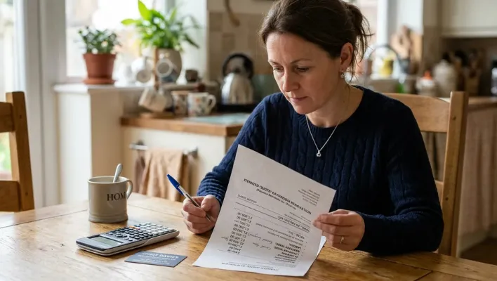 Homeowner carefully checking a bathroom fitter's quote for red flags before hiring